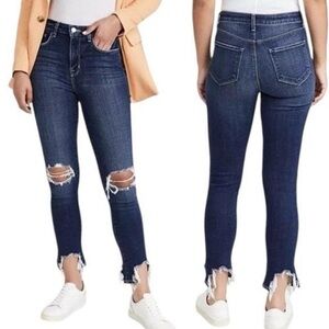 L’Agence Distressed Skinny Jeans Size 24 Dark Wash Raw Hem Stretch Denim